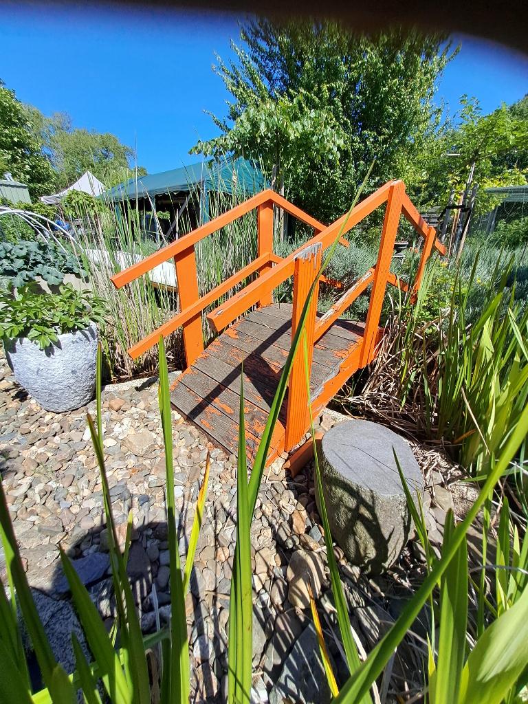 tuinbrug in hardhout, Tuin en Terras, Palen, Balken en Planken, Ophalen, Gebruikt, Overige typen, Hardhout