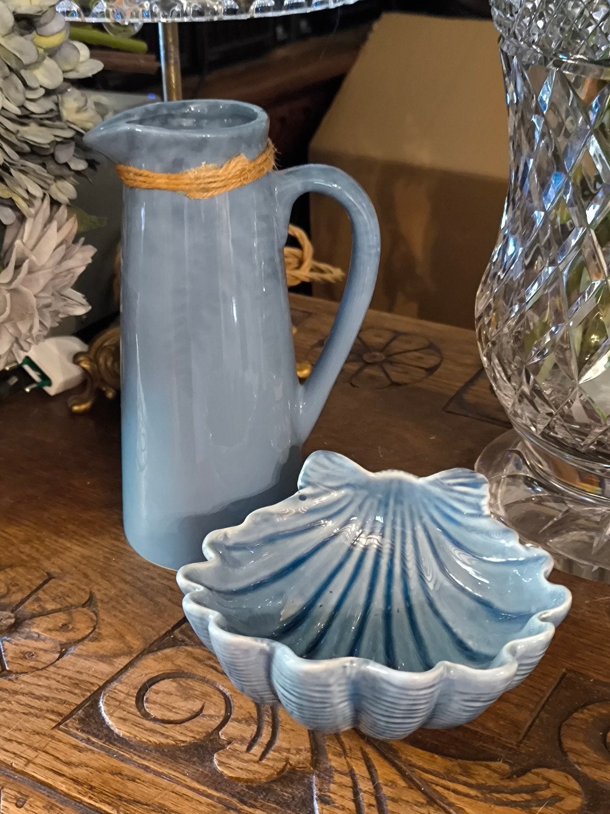 Blauwe schelp en kan samen 4€, Ophalen