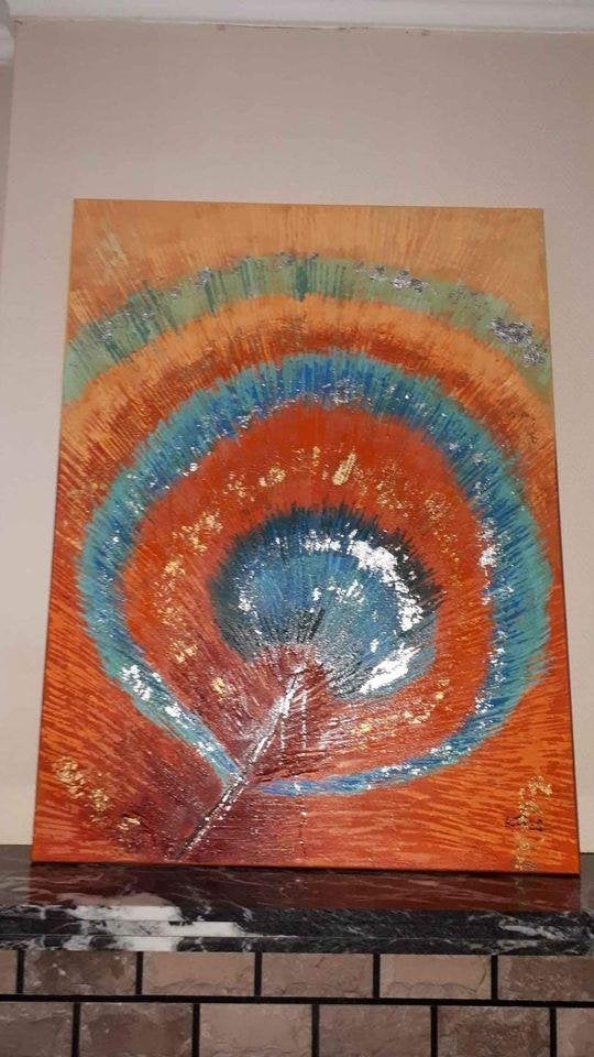 Peinture plume de paon 90 x 120, Autres techniques, Enlèvement, Autres styles, Animaux