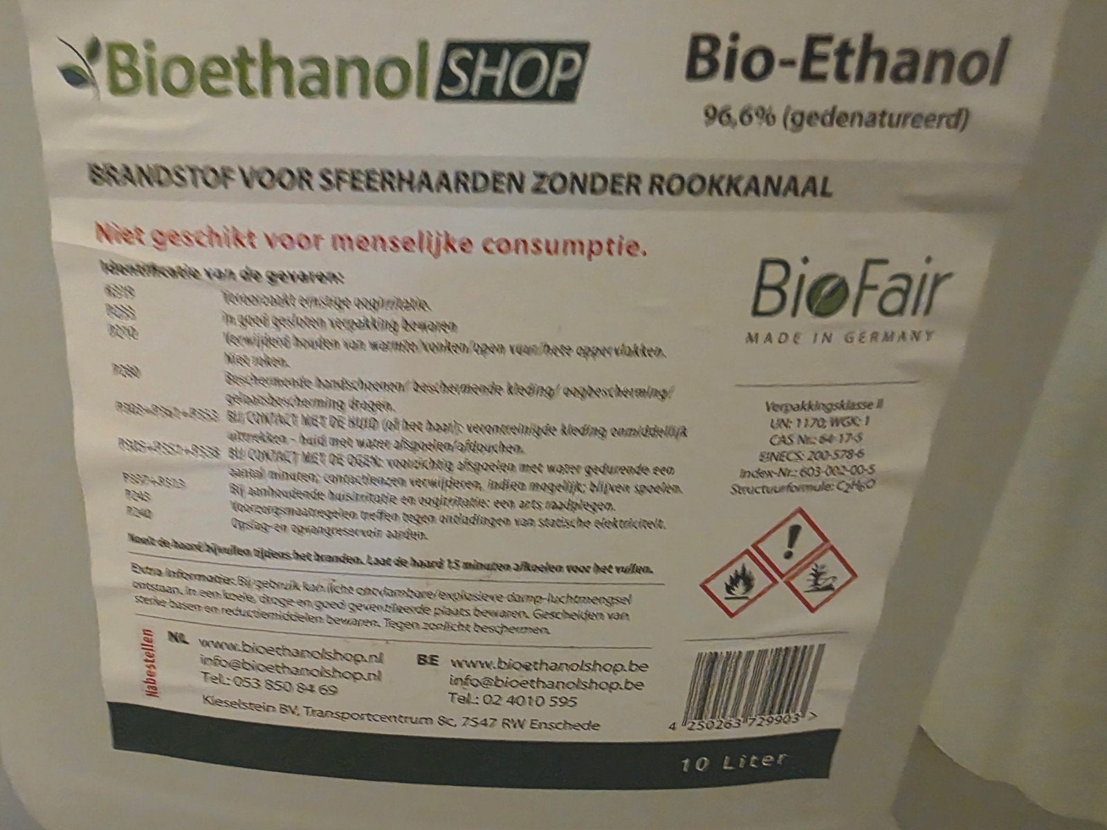 Bioethanol, Enlèvement, Neuf
