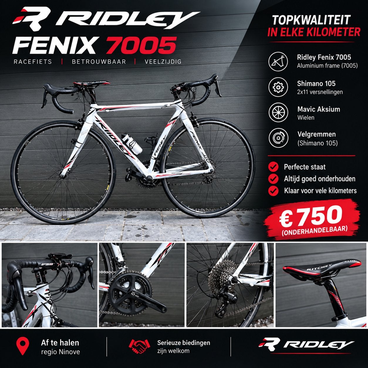 Ridley Fenix 7005, Fietsen en Brommers, Ophalen, Zo goed als nieuw, 10 tot 15 versnellingen, Heren