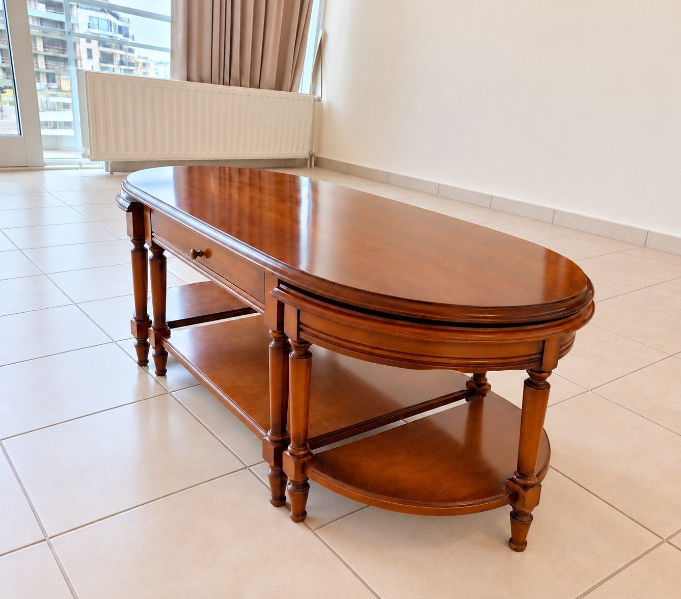Houten salontafel met 2 bijzettafeltjes, Ophalen, Gebruikt, Ovaal