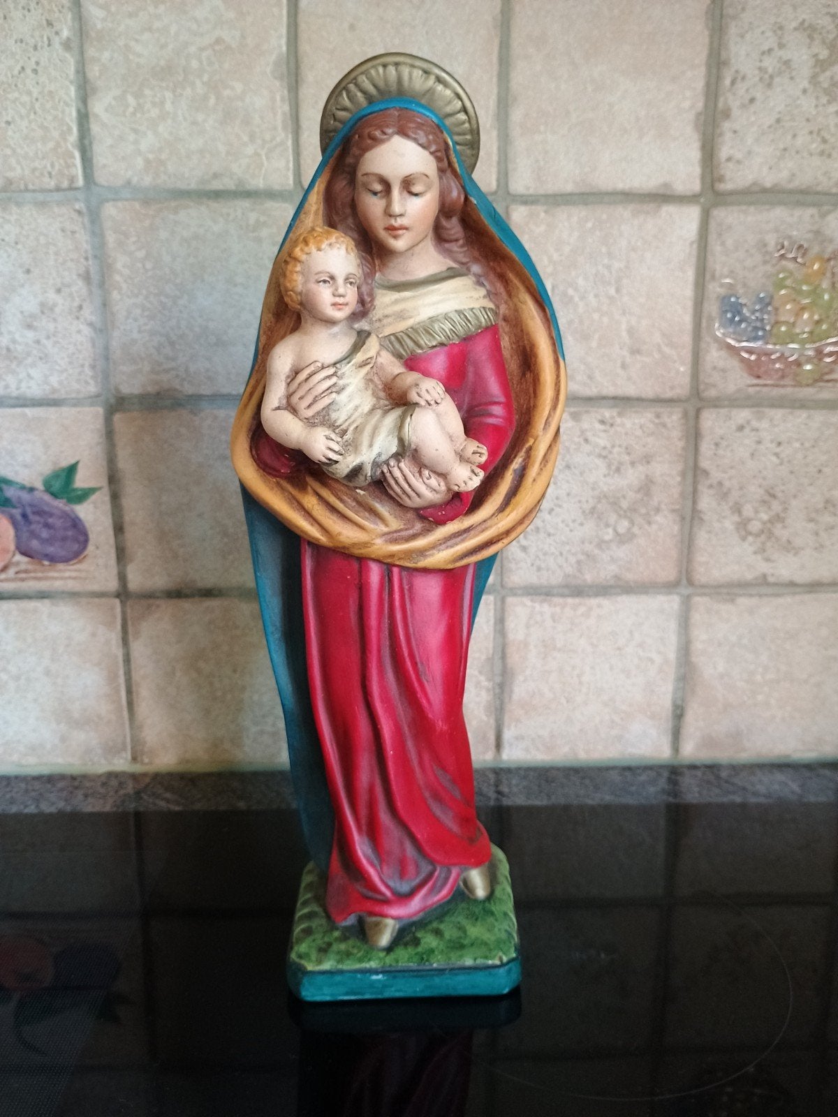 Mariabeeld met kind, Guelfi, 32 cm, Ophalen of Verzenden