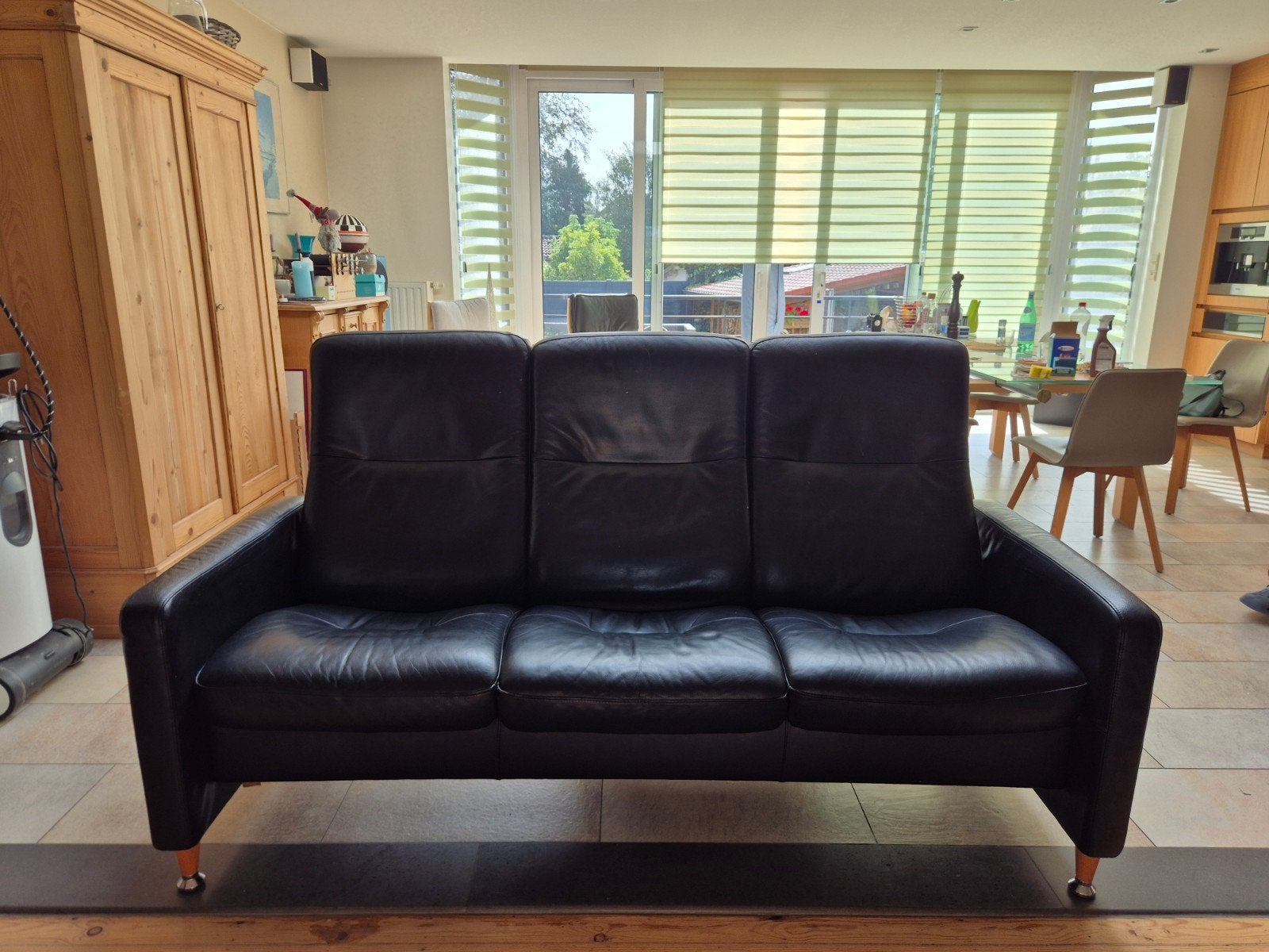 Siège 3 places Stressless en cuir noir (années 2000), Enlèvement, Utilisé, Cuir, Trois personnes