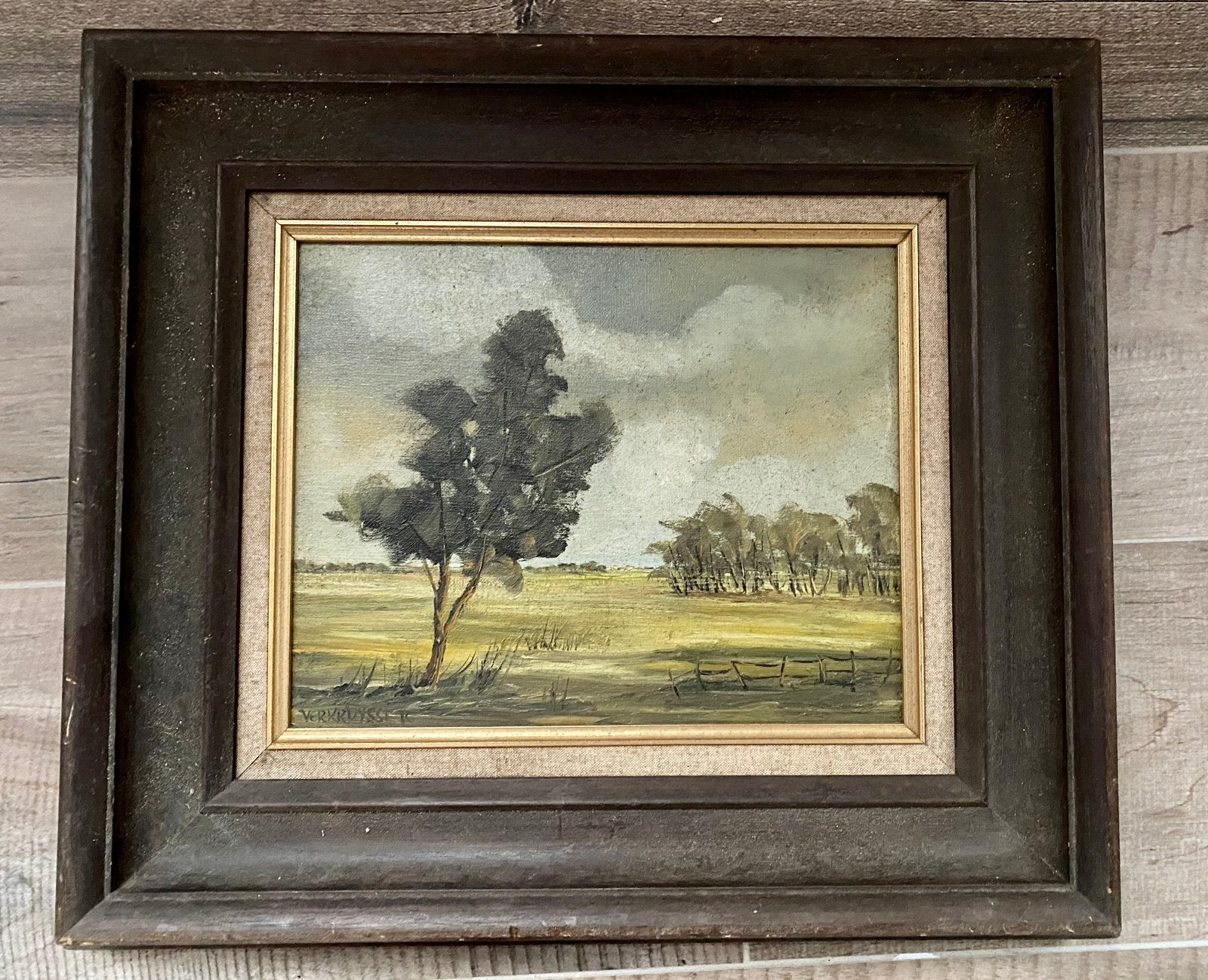 SCHILDERIJ “Landschap”- VERKRUYSSE R., Antiek en Kunst, Ophalen, Ingelijst, Doek, Landschap