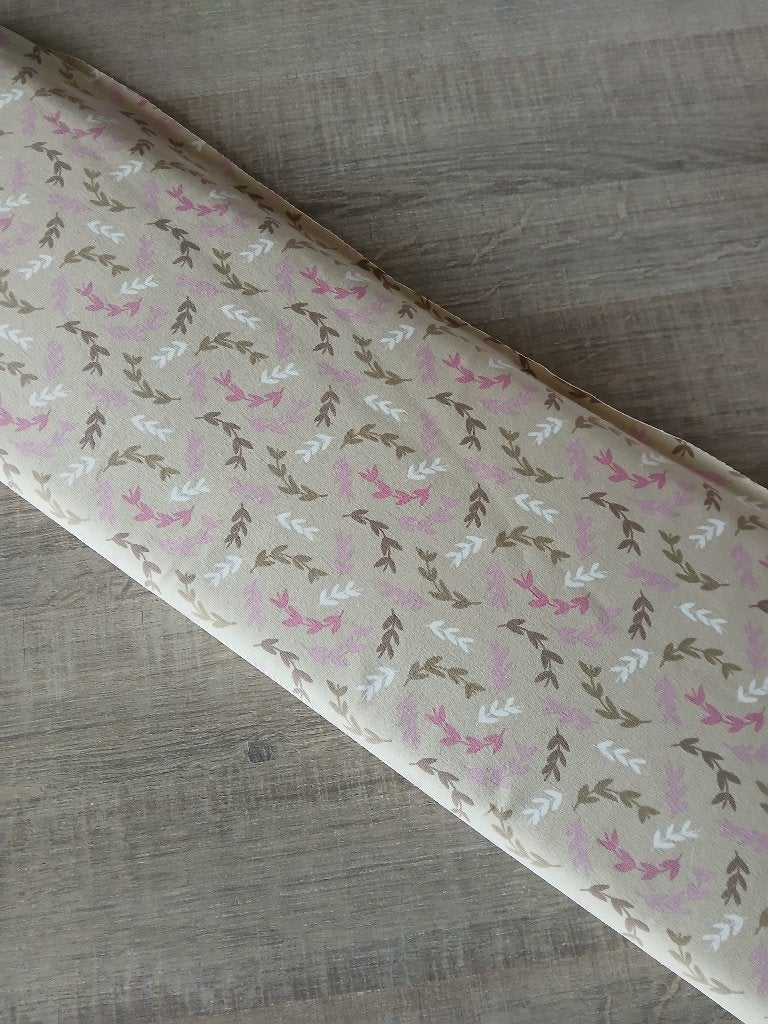 Coupon : Jersey bladeren licht beige van Stenzo (2,85 m), 120 cm of meer, Beige, Ophalen of Verzenden, Katoen