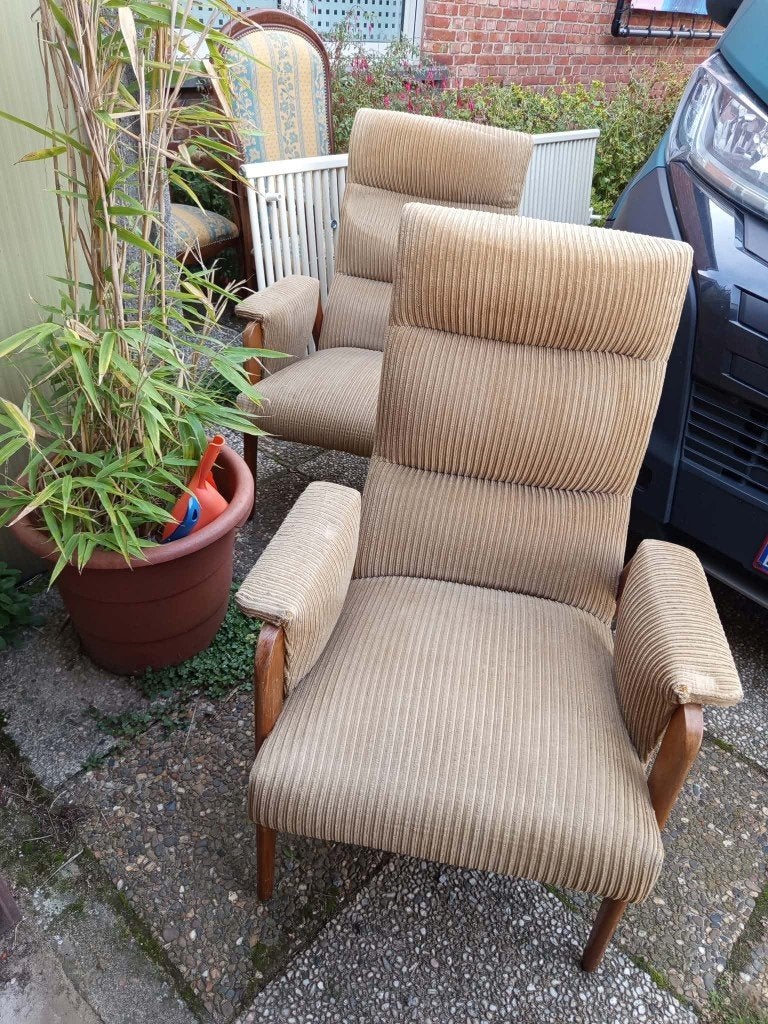 2 vintage fauteuils, ribstof, Scandinavisch design, Enlèvement