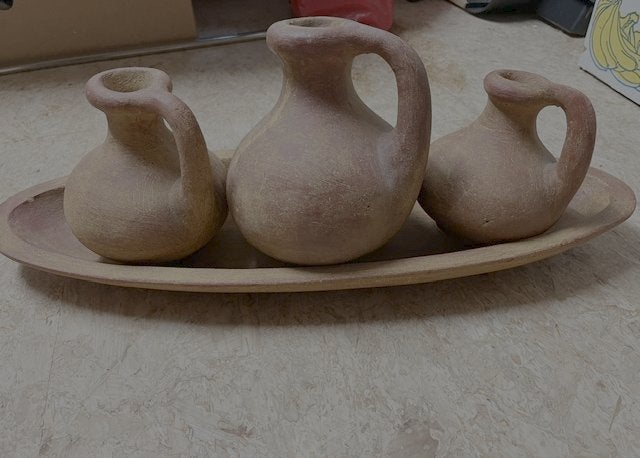 Decoratie van 3 kruiken - steen/keramiek, Ophalen, Bruin, Steen/keramiek, Landelijk