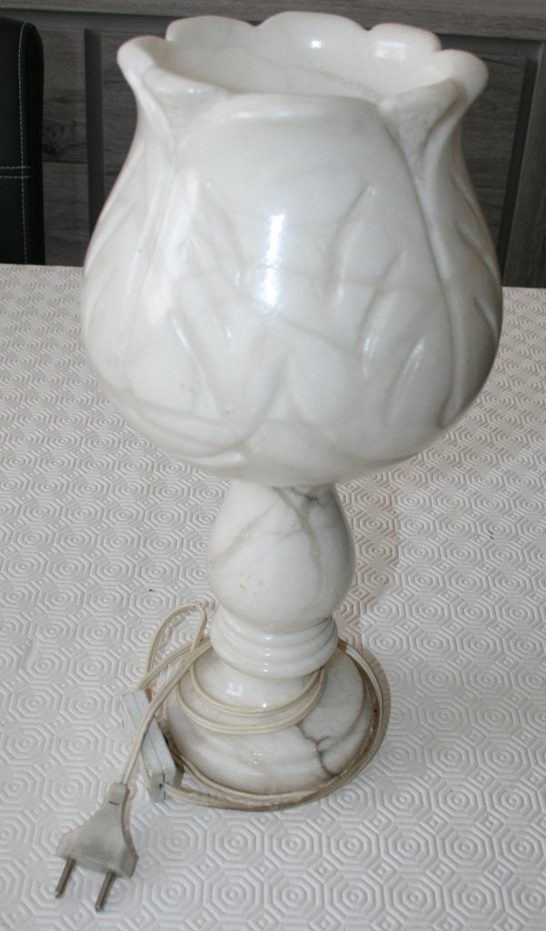 Lampe à poser vintage en forme de tulipe Albâtre ou marbre, Enlèvement ou Envoi