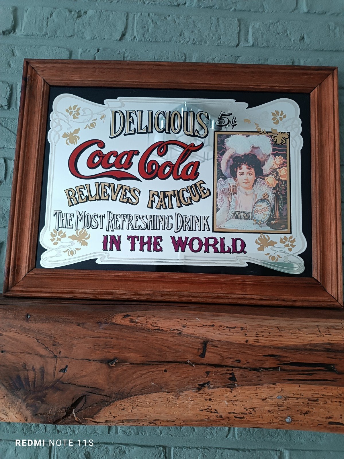 Miroir publicitaire vintage Coca-Cola (51x38 cm), Enlèvement, Rectangulaire, Moins de 50 cm, Moins de 100 cm