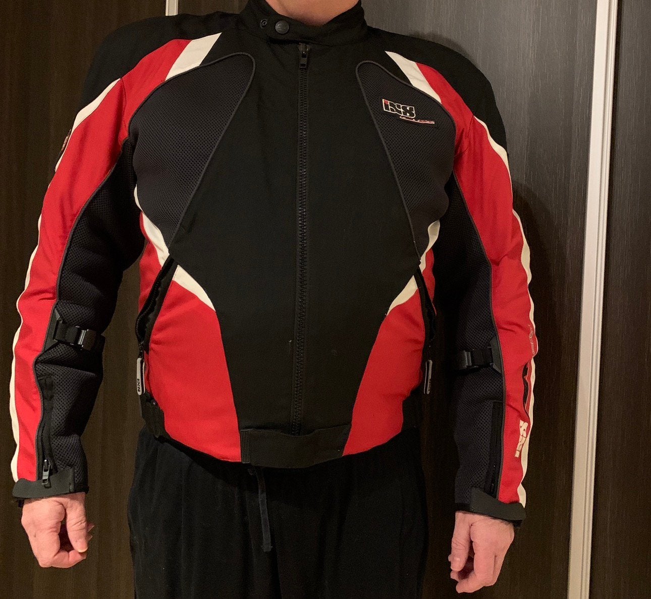 IXS motorjas – textiele motorvest – maat XL – zwart/roo, Motoren, Ophalen, Tweedehands, Heren, Jas | textiel