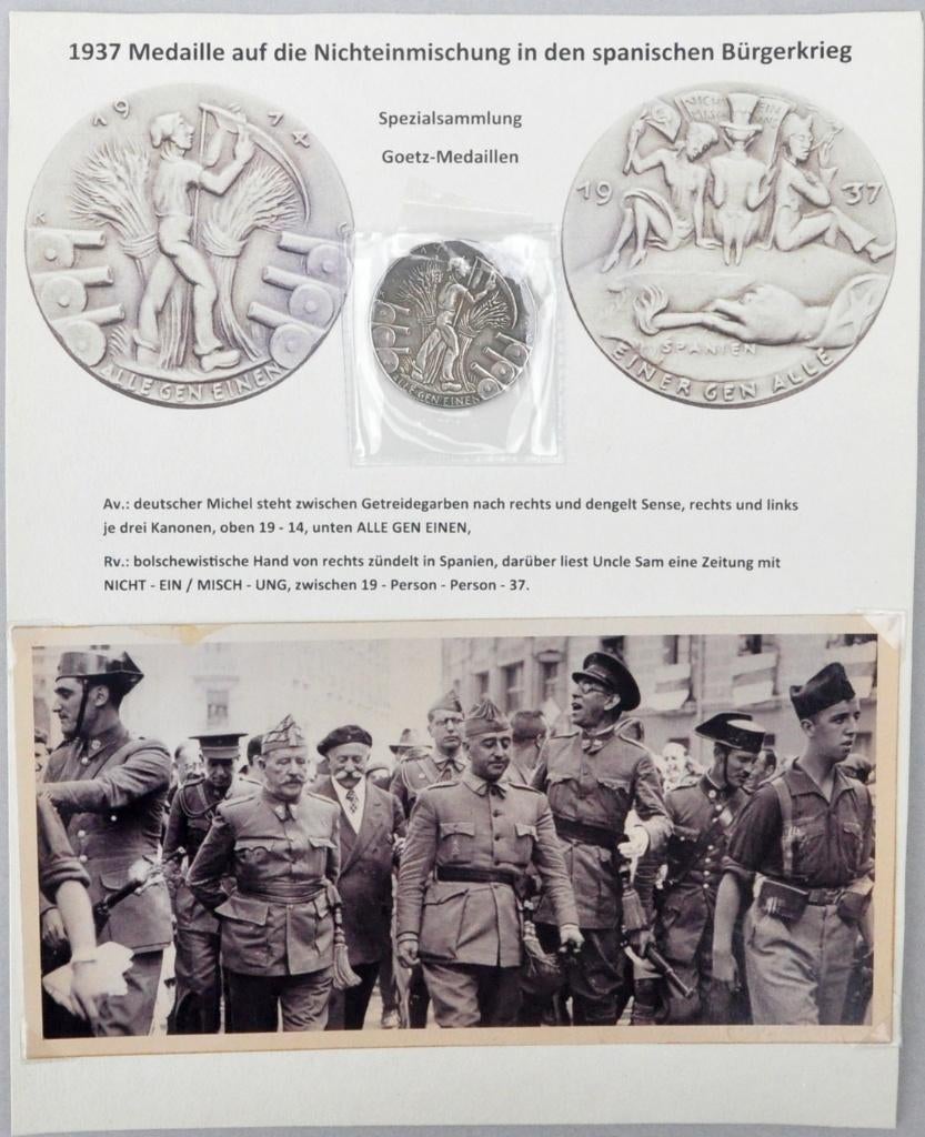 1937 medaille niet-inmenging Spaanse Burgeroorlog + foto's, Verzenden, Landmacht, Embleem of Badge