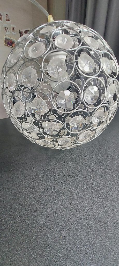 Moderne chromen design hanglamp met kristalbol look, Enlèvement, Utilisé, Modern, chromen design, E27 (grand)