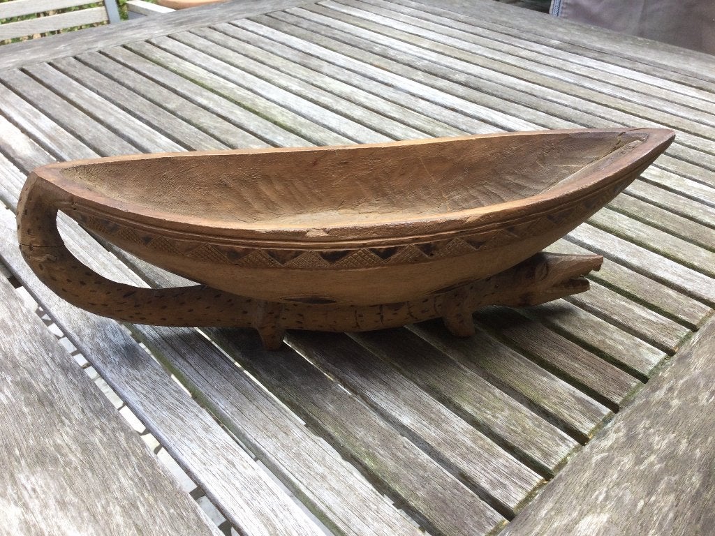 Antiek. houten boot met krokodil Congo 1930, Antiek en Kunst, Houtsnijwerk, Ophalen of Verzenden, Handgemaakt, Bruin