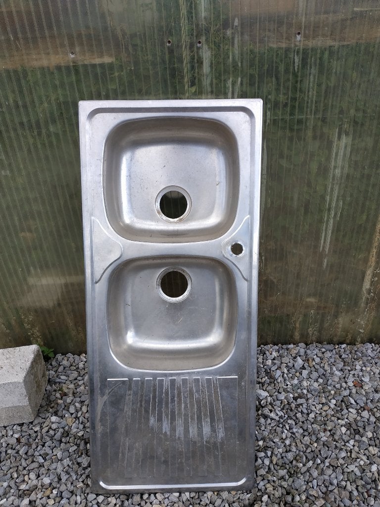 Evier double en Inox, Maison & Meubles, Enlèvement, Utilisé, 50 à 100 cm, 100 à 150 cm