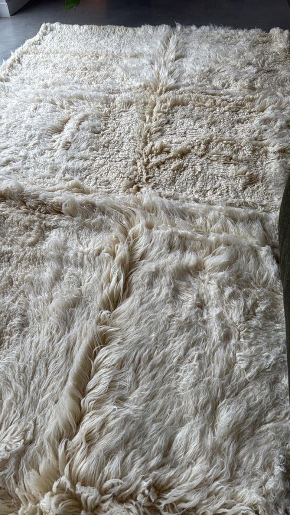 Shaggy Tapijt Wol Hoogpolig Beige / Wit, 200 cm ou plus, 200 cm ou plus, Comme neuf, Enlèvement