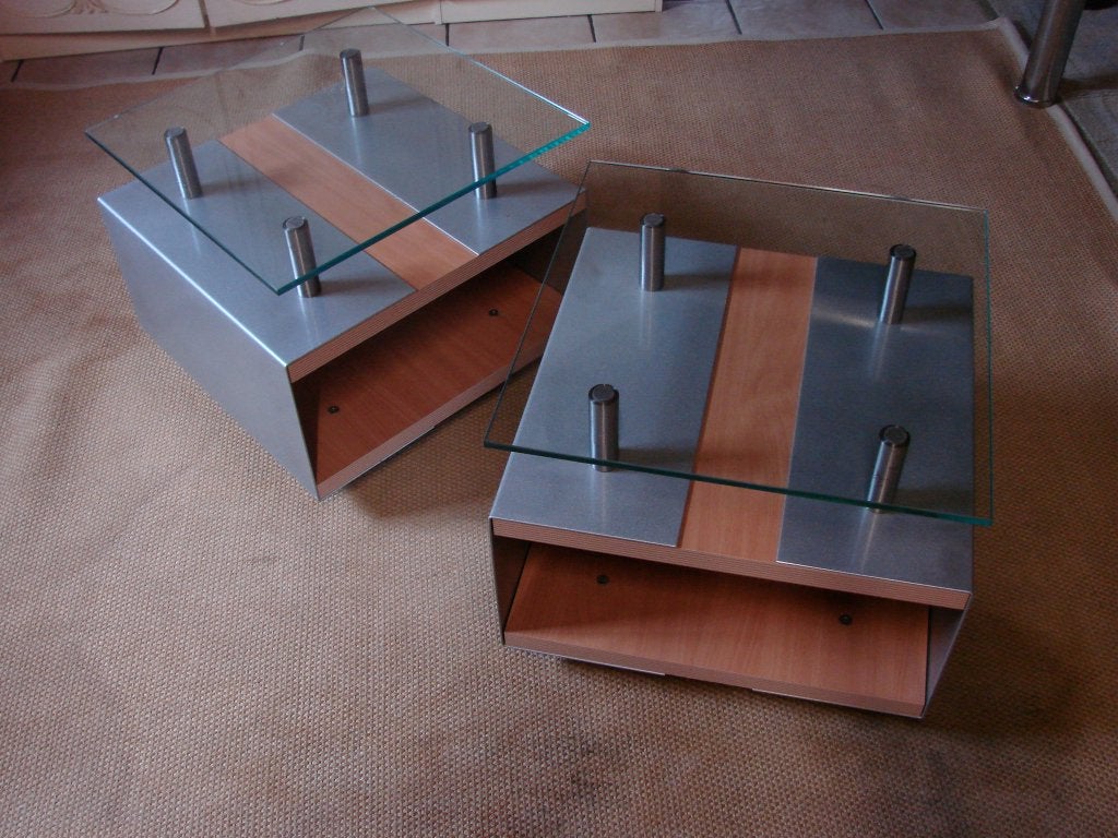 2 design bijzettafeltjes, Minder dan 55 cm, Design, Vierkant, Zo goed als nieuw