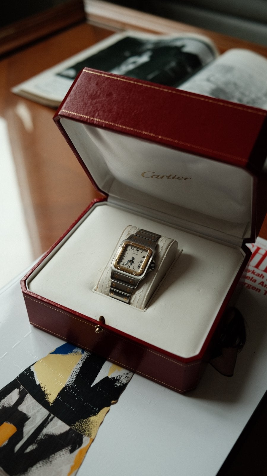 Cartier Santos Galbée Moonphase Ref. 119901, Handtassen en Accessoires, Horloges | Heren, Staal, Gebruikt, Polshorloge, Goud