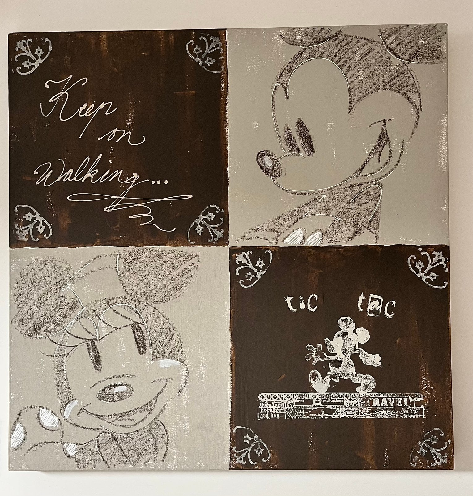 Mickey & Minnie Mouse schilderij op doek, Ophalen, Zo goed als nieuw