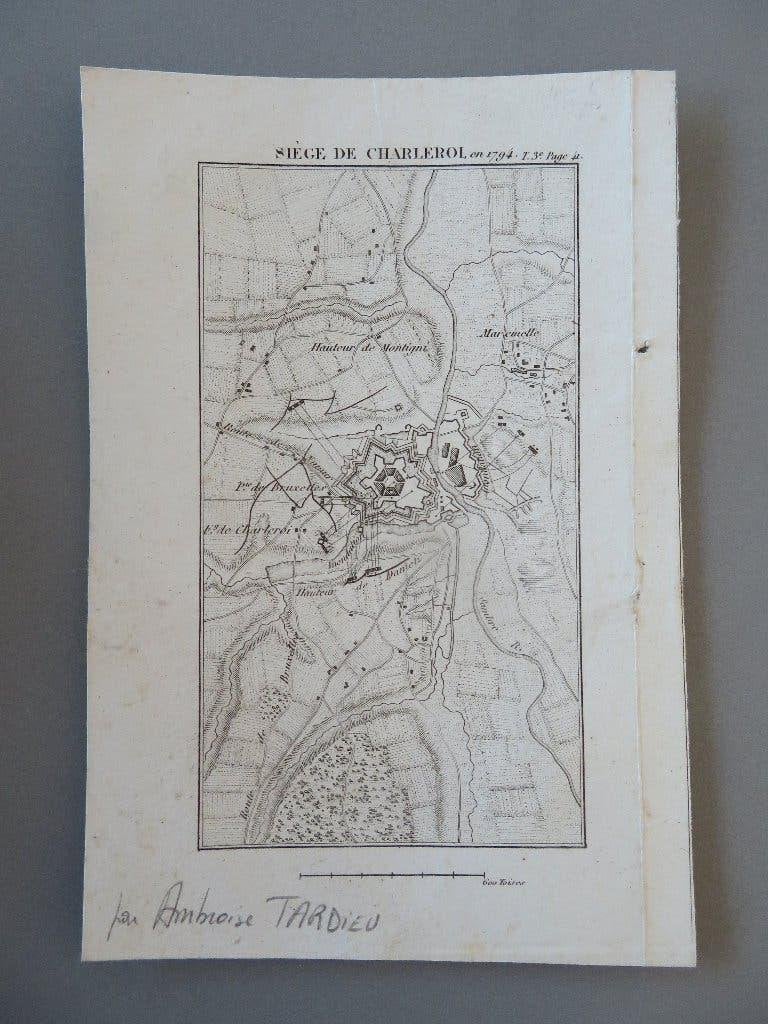 oud plan kaart Ambroise Tardieu Siège de Charleroi 1794, Verzamelen, Ophalen of Verzenden, Overige soorten, Overige typen