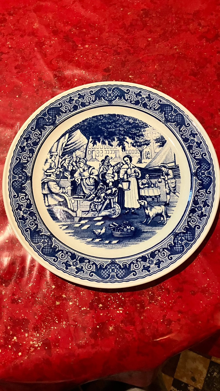 vintage bord, Delfts blauw van porselein, diameter 33 cm, Ophalen