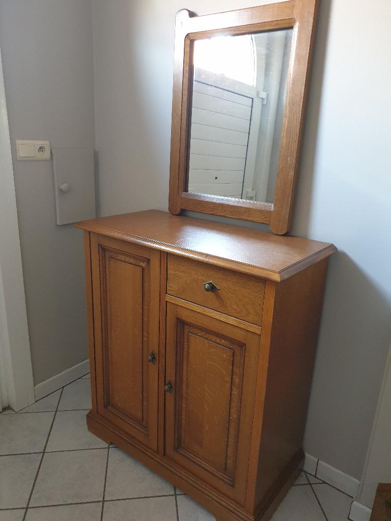Armoire de hall avec miroir - bois massif - style campagnard, 25 à 50 cm, Avec tablette(s), Moins de 150 cm, Comme neuf