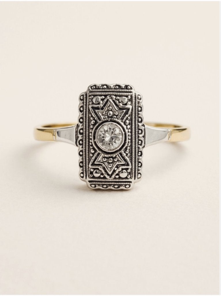 Antieke Art Deco ring 14K 585 goud zilver diamant jaren 20, Bijoux, Sacs & Beauté, Envoi, Or, Bague