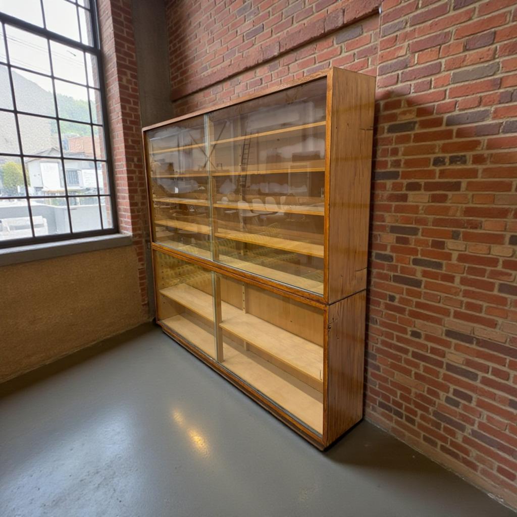 Vintage XL houten vitrine kast, buffetkast, wandkast, Verzenden, Gebruikt, Kast