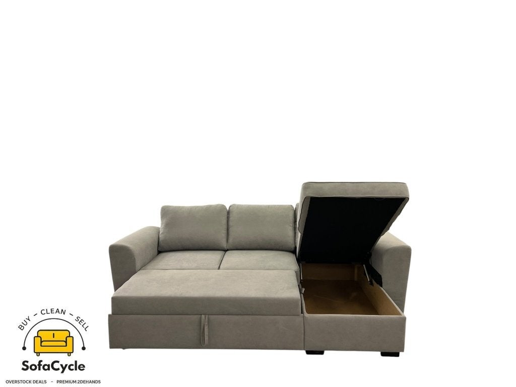 Hoekzetel grijs in stof met slaapfunctie, Huis en Inrichting, Nieuw, Stof, Zonnestraat 223-229, 9600 Ronse, België, Info@sofacycle.be