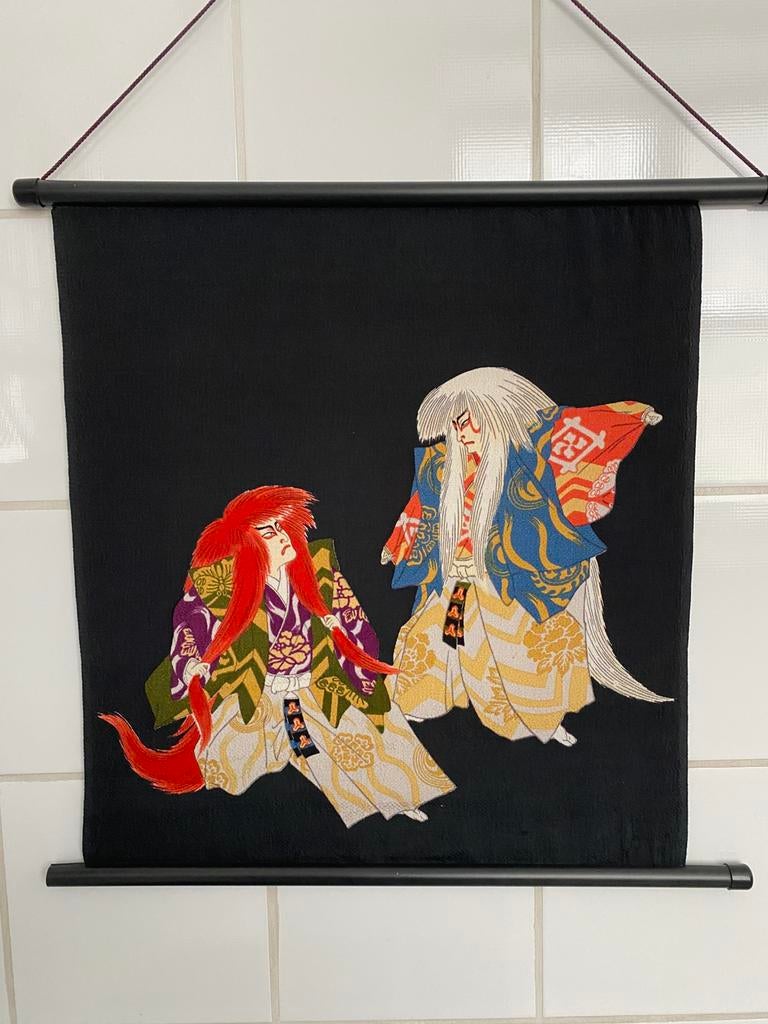 Japans wandtapijt Furoshiki met Kabuki-patroon, Oosters, Meerkleurig, Ophalen of Verzenden, Zo goed als nieuw