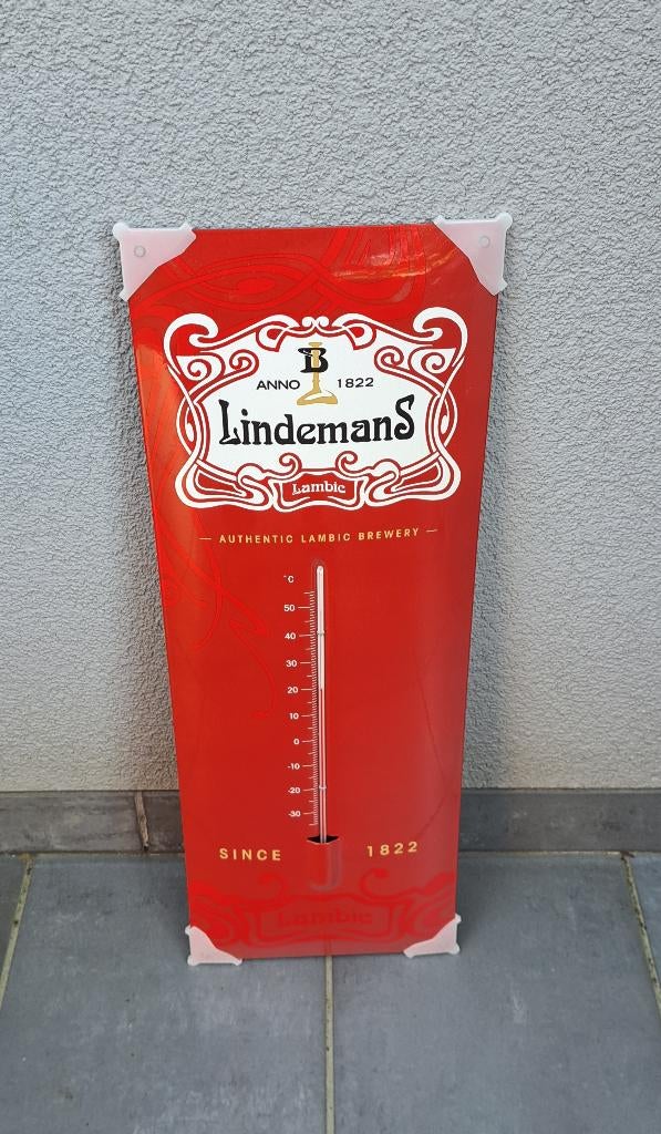 Emaille thermometer Lindemans mint staat, Verzamelen, Ophalen of Verzenden, Nieuw, Reclamebord