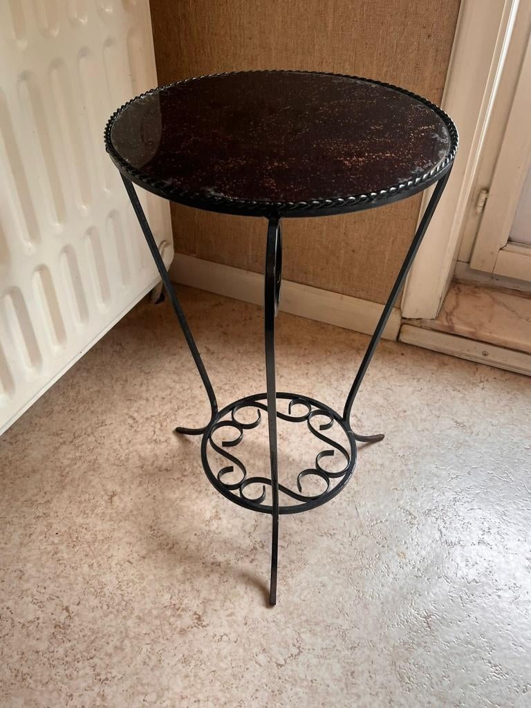Vintage metalen bijzettafel met emaille blad, Huis en Inrichting, Ophalen, Rond