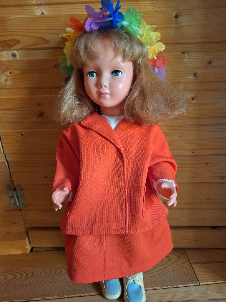 Oude pop 65 cm in zgst, Verzamelen, Ophalen, Pop