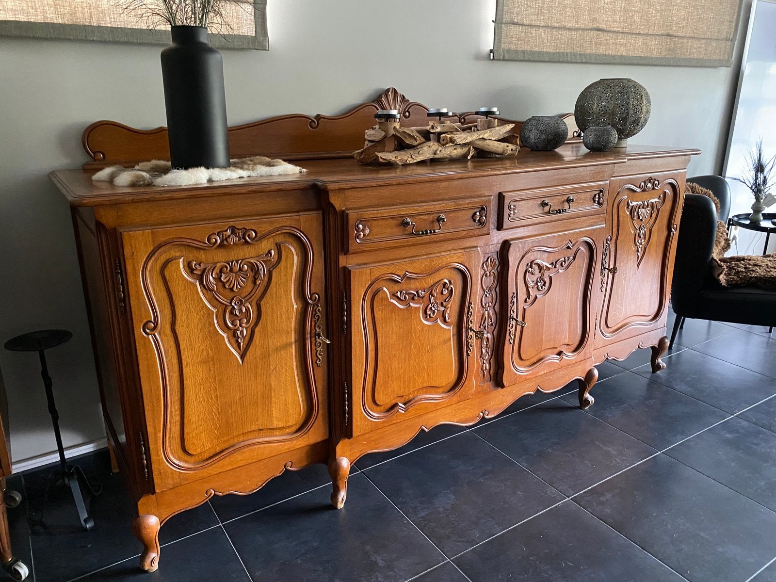 Vintage landelijke Louis XV dressoir, buffetkast, ladekast, Huis en Inrichting, Ophalen, Gebruikt, 50 tot 75 cm, 200 cm of meer