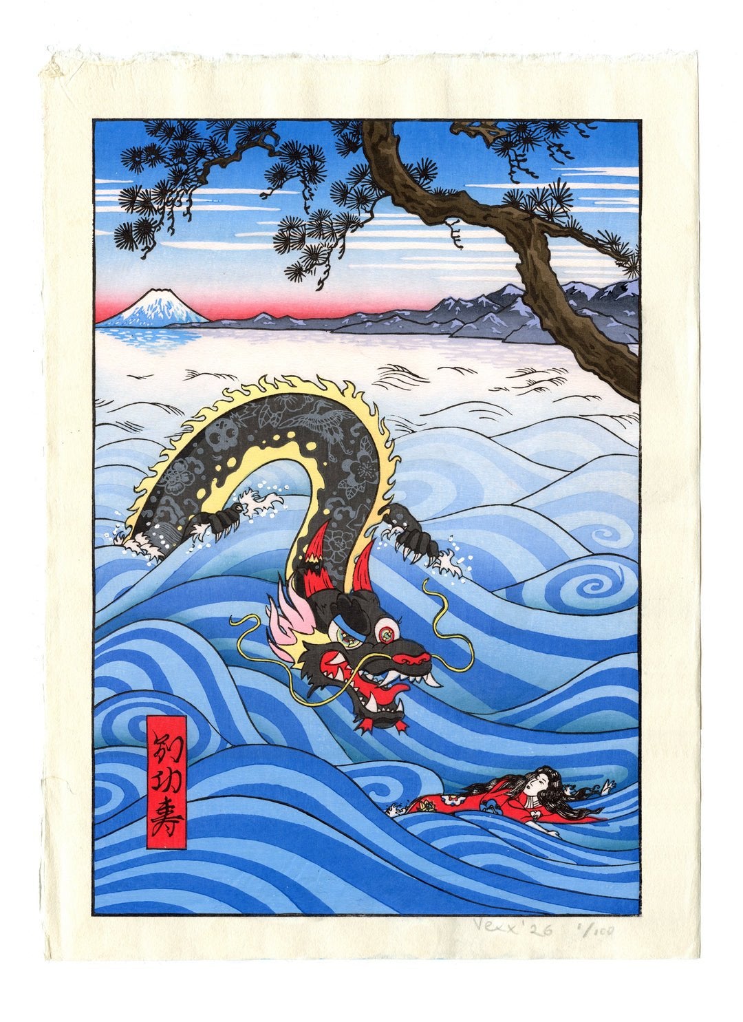 VEXX – Japanese Woodblock Print – Limited Edition 92/100, Antiek en Kunst, Gelimiteerde oplage, Ophalen of Verzenden, Landschappen