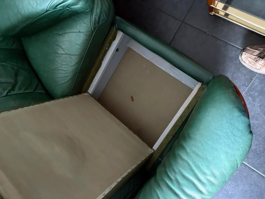 Salon in echt leder, met opbergruimte onder de kussens, Ophalen, Gebruikt, 100 tot 125 cm, 300 cm of meer