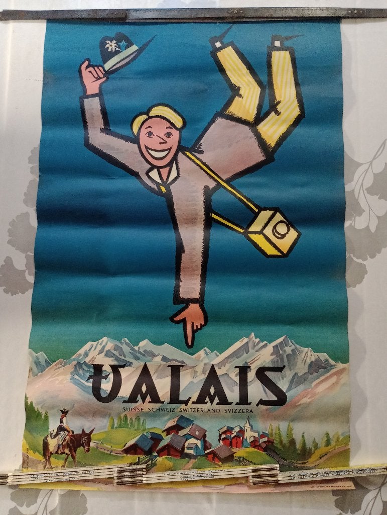 Affiche Vintage Valais Suisse 1950 - Litho 50x77, Enlèvement ou Envoi, Utilisé, Affiche ou Poster pour porte ou plus grand, Publicité