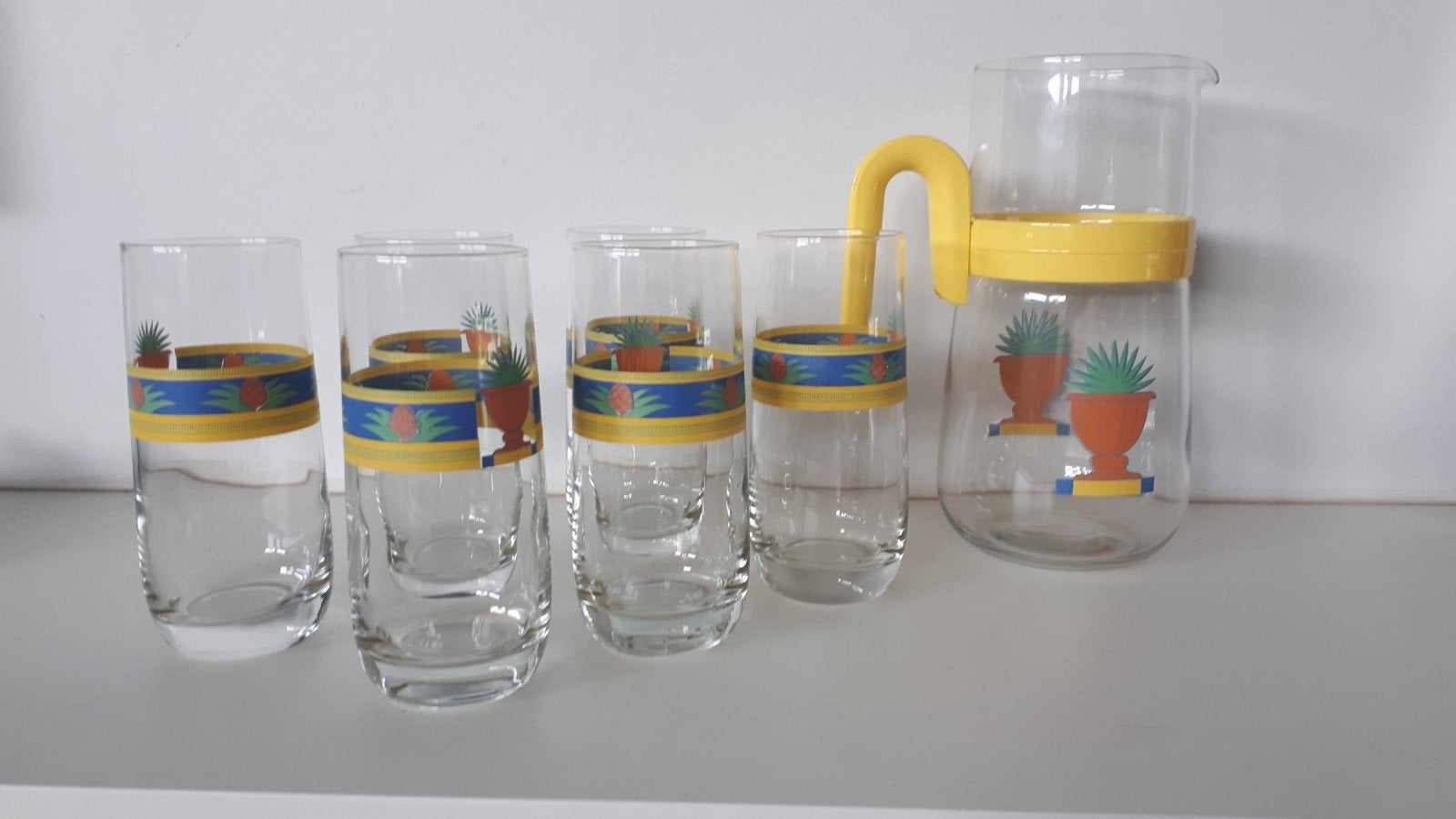 Retro vintage karaf met 6 glazen, Verzamelen, Ophalen