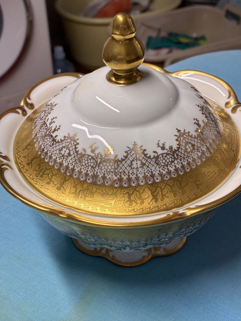 Vintage DW Karlsbag Fine Porcelaine incrustée de or fin, Antiquités & Art, Enlèvement ou Envoi