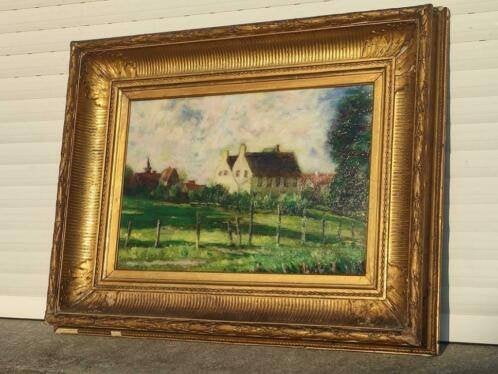 huile sur panneau paysage avec maison signe charles houben, Enlèvement ou Envoi