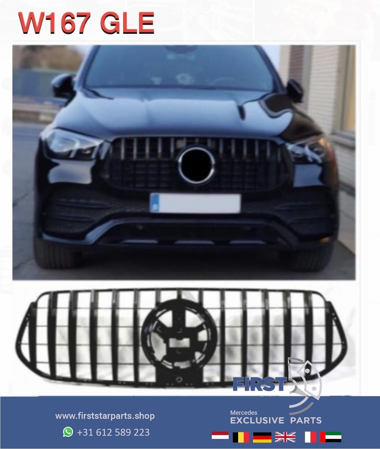 W167 C167 GLE KLASSE AMG GT LINE GRIL 2018-2022 PANAMERCANA, Gebruikt, -, Ophalen of Verzenden, -