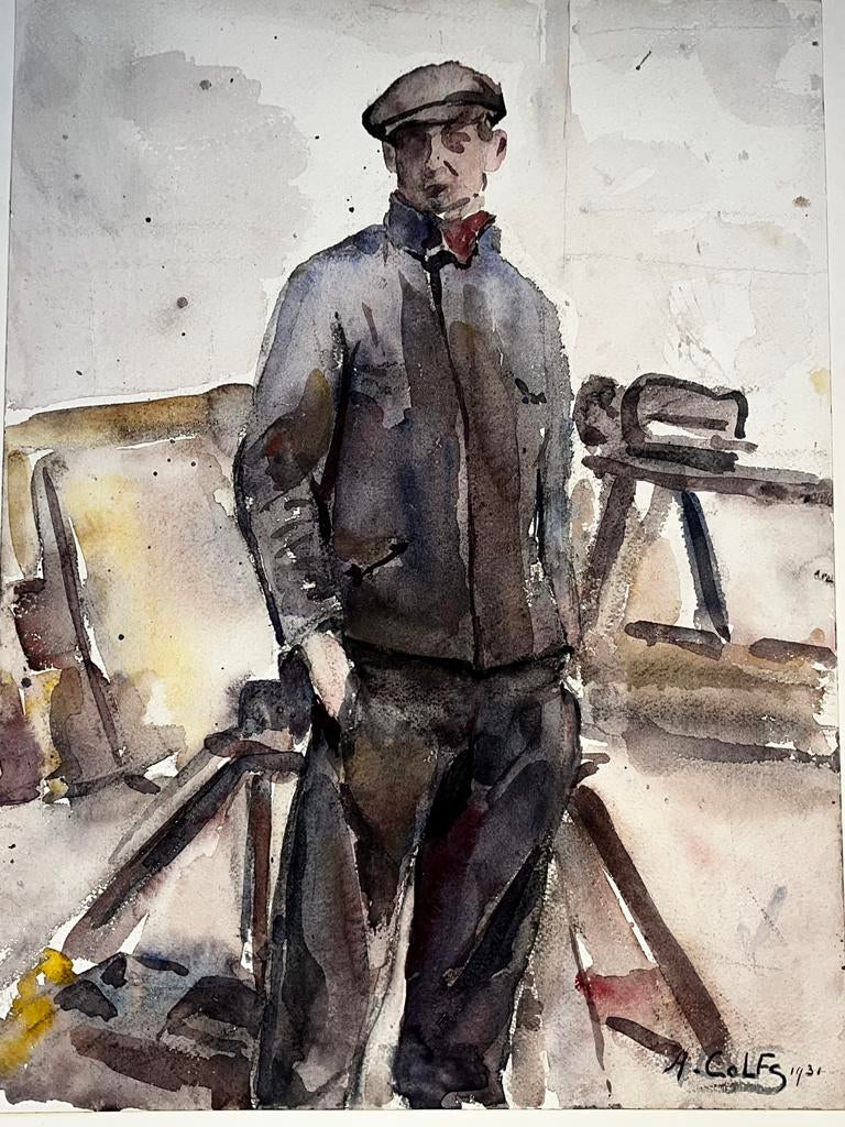 1931 Albert COLFS akwarel portret van arbeider in atelier, Antiek en Kunst, Ophalen of Verzenden