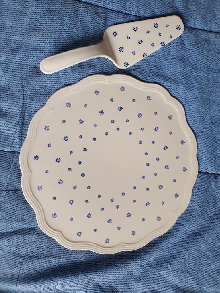 Plat et pelle á tarte/gâteau en faïence vintage, Enlèvement ou Envoi