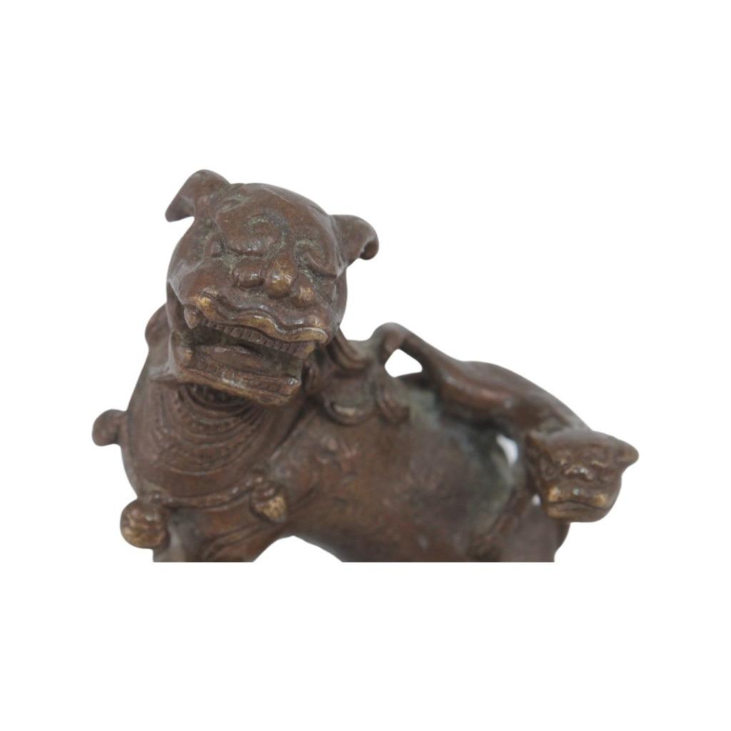 Kleine bronzen draak of hond van Fô met metgezel - Azië, Ophalen of Verzenden, Brons