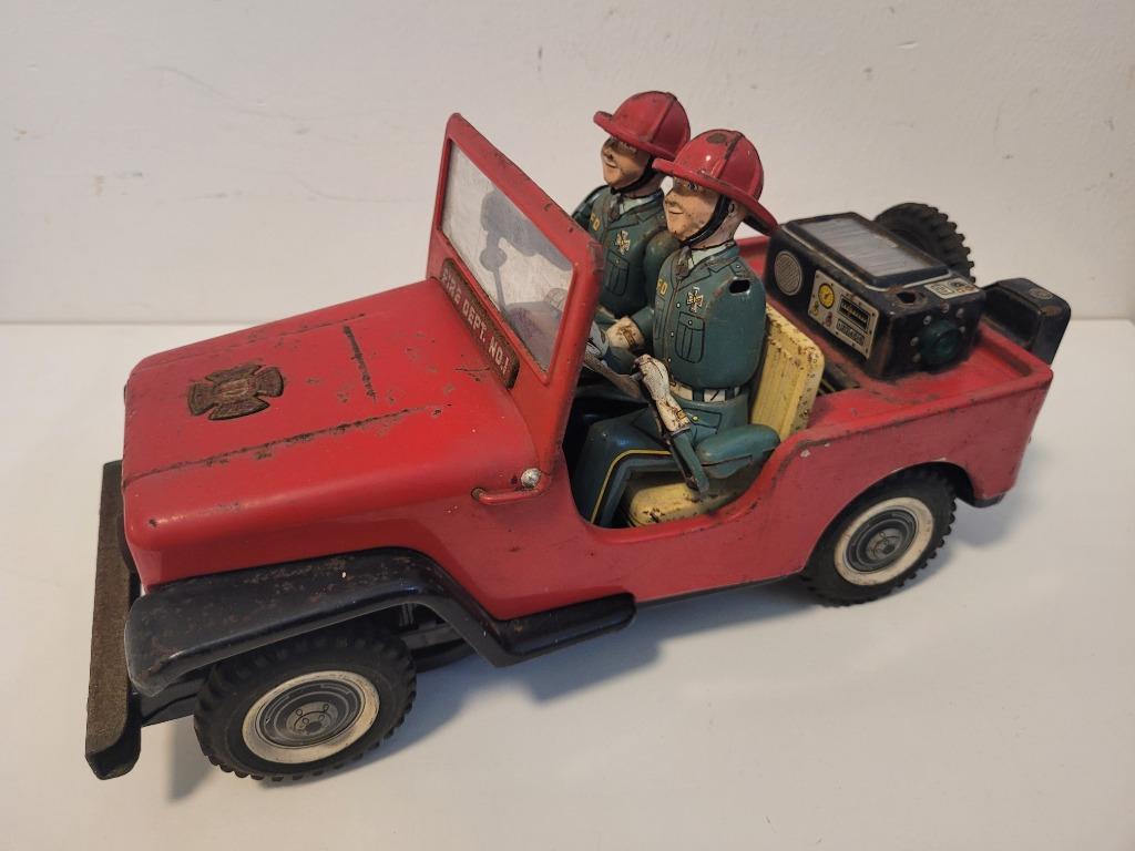 vintage metalen speelgoed TN toys Nomura jeep Dept fire, Ophalen of Verzenden