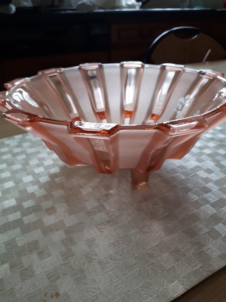 Vintage fruitschaal rooskleurig glas, Antiek en Kunst, Ophalen