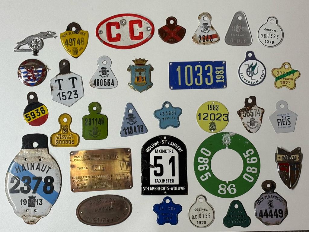 Allerhande Fietsplaten Taksplaten nummerplaten plaque velo, Ophalen of Verzenden