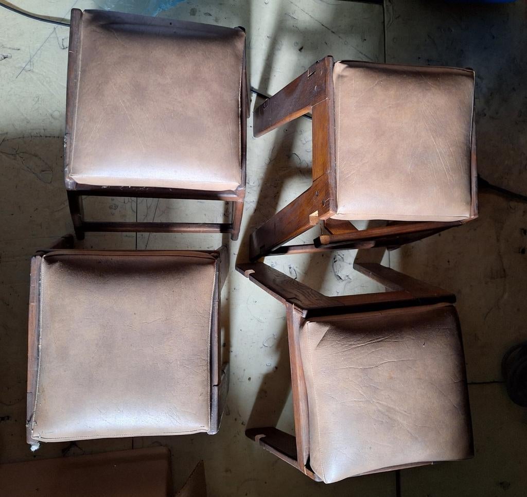4 vintage krukjes van hout/leer, Ophalen, Gebruikt, Hout