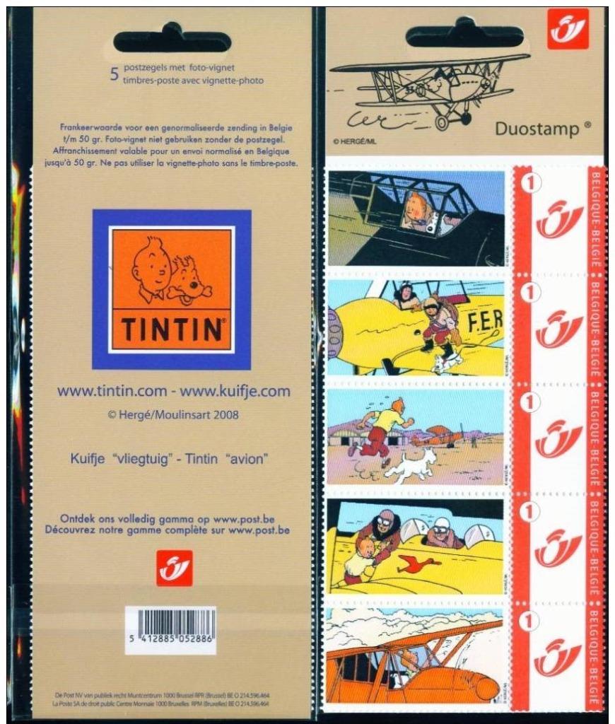 2008 TINTIN- AVIONS DUOSTAMP 5 T IMBRES SOUS FILM, Enlèvement ou Envoi