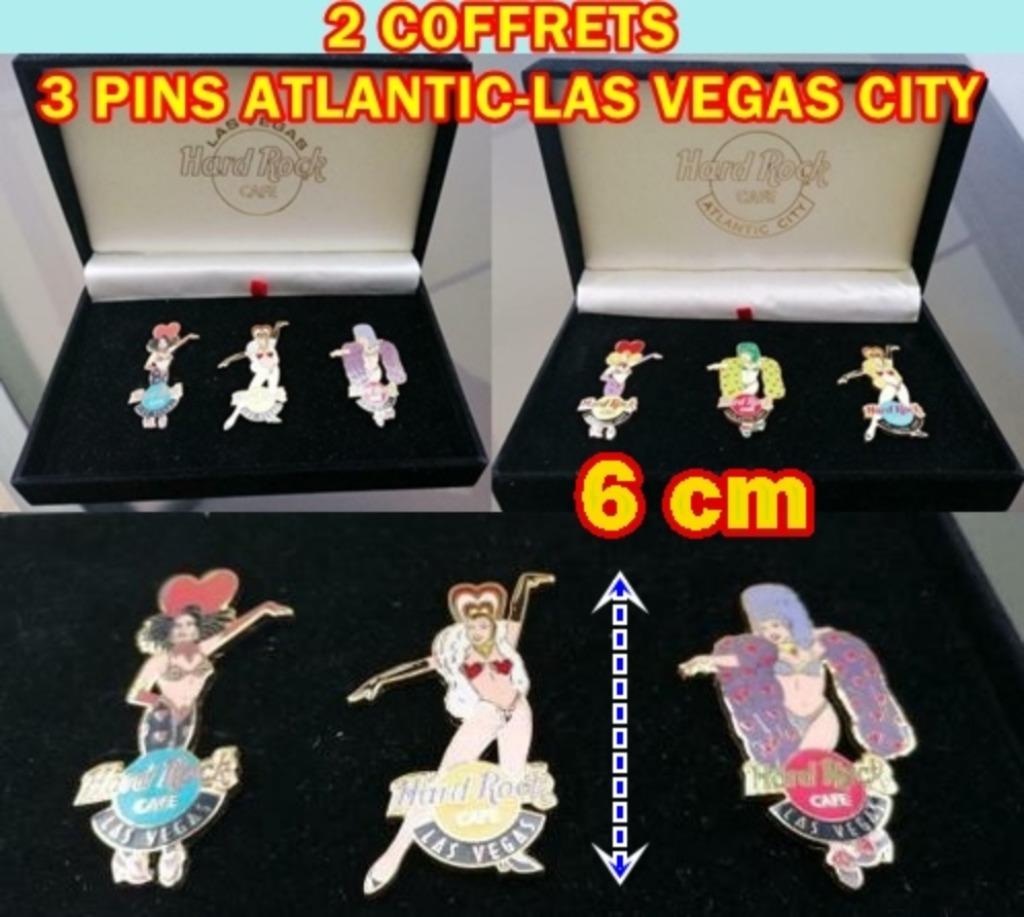 2 COFFRETS de 3 pins  ATLANTIC-LAS VEGAS CITY  Hard R Café, Verzenden, Nieuw, Stad of Land, Speldje of Pin
